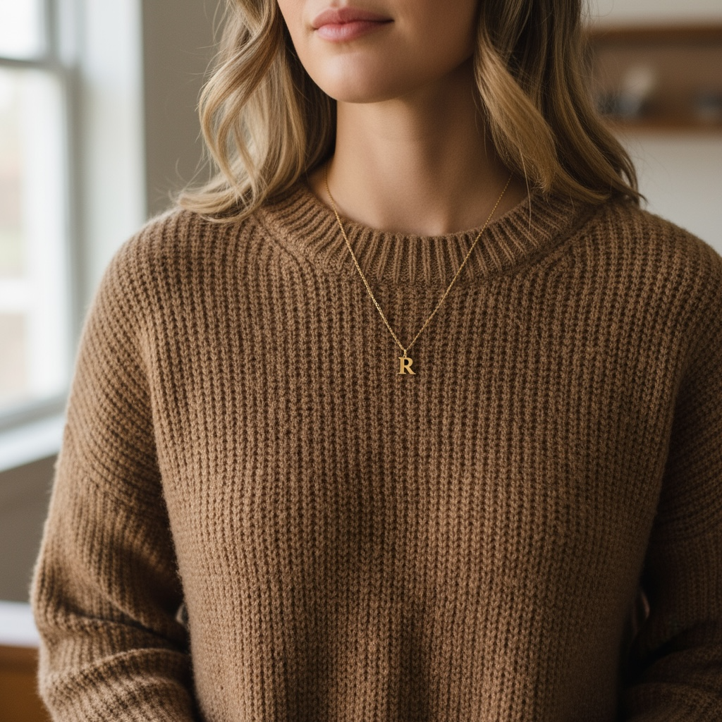 Kette mit klassichem Buchstaben Anhänger Gold Silber Geschenk Freundin Mutter Tochter