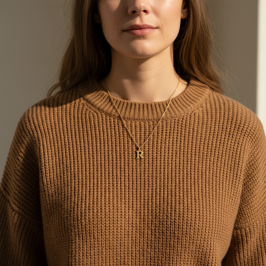 Kette mit klassichem Buchstaben Anhänger Gold Silber Geschenk Freundin Mutter Tochter