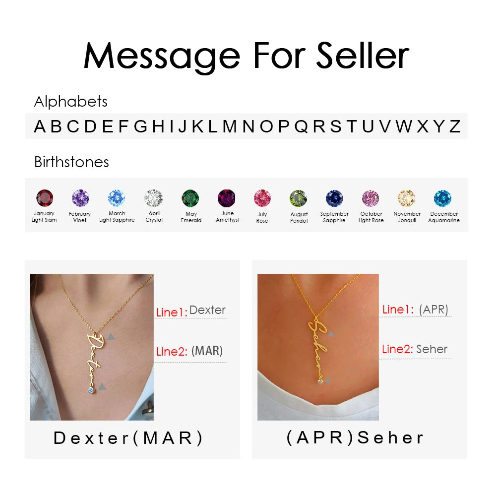 personalisierte Namenskette mit Geburtsstein -Name vertikal-