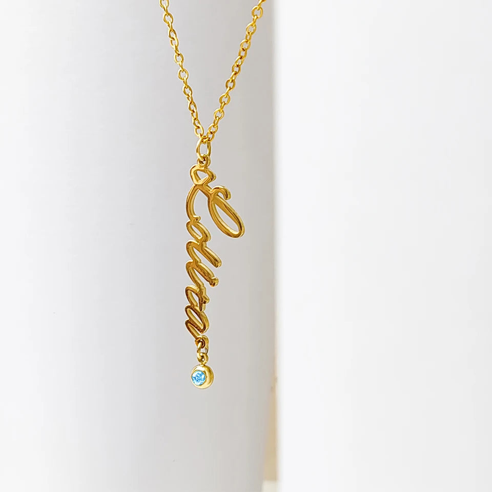 personalisierte Namenskette mit Geburtsstein -Name vertikal-